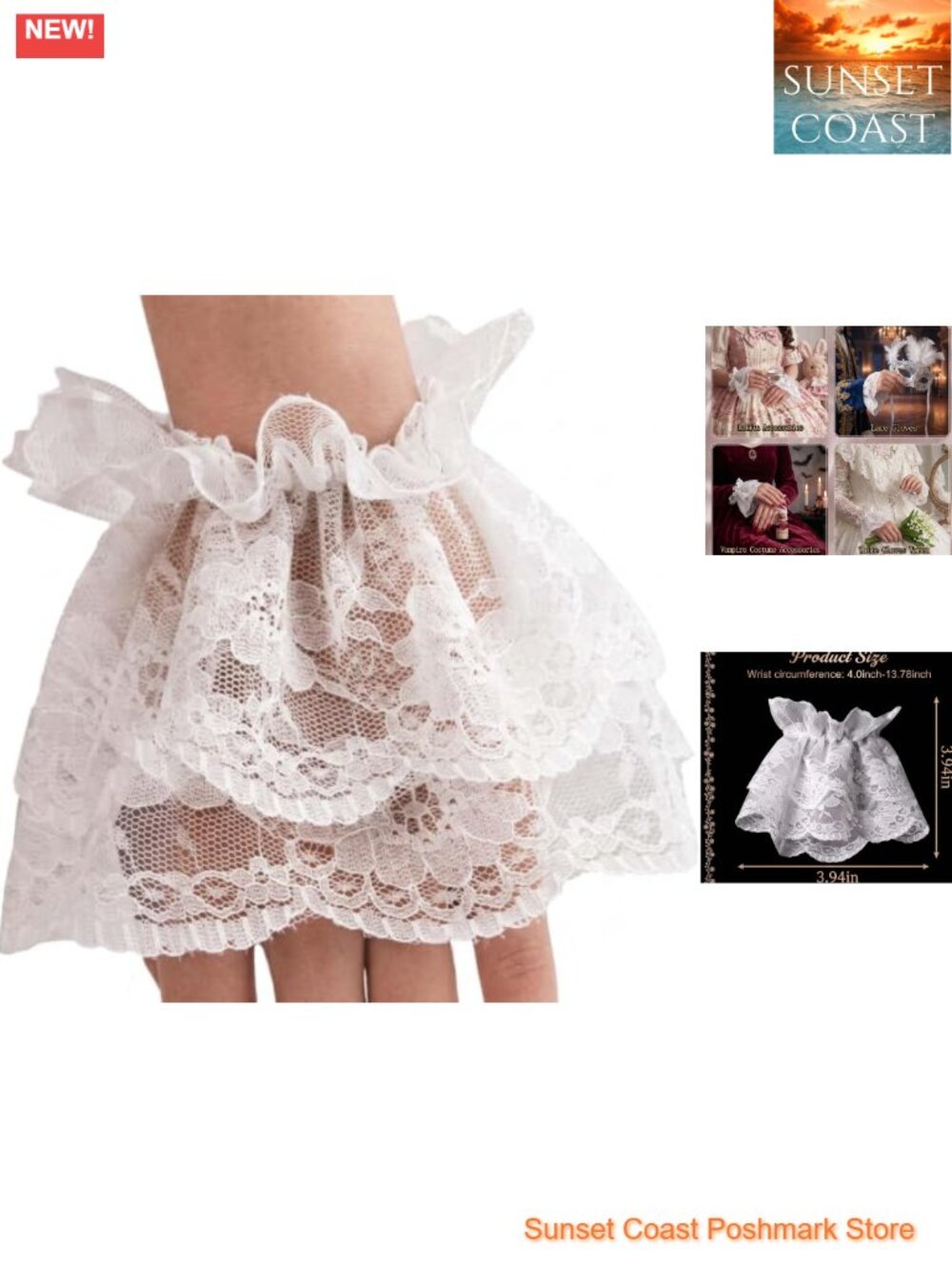 Lolita White Lace Gloves Fingerless Elastic Wrist Tea Party Cosplay Accessory